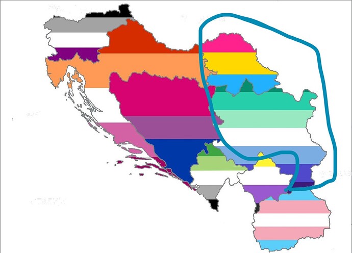 Meme map shared in the server, showing pride flags over Balkan regions